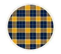 DERUINVAIO Small Round Rugs for Living Room Yellow Navy Plaid Geometric Lines Non-Slip Boho Area Rug Machine Washable Floor Carpets Circle Carpet for Bedroom