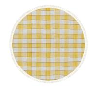 DERUINVAIO Small Round Rugs for Living Room Yellow White Checkered Plaid Design Non-Slip Boho Area Rug Machine Washable Floor Carpets Circle Carpet for Bedroom