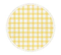 DERUINVAIO Small Round Rugs for Living Room Yellow White Gingham Checkered Design Non-Slip Boho Area Rug Machine Washable Floor Carpets Circle Carpet for Bedroom