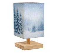DERUINVAIO Square Bedside Table Lamp Fairy Winter Landscape fir Trees Small Table Lamp for Bedroom Wooden Base Fabric Shade Dimmable Nightstand Desk Lamps Living Room Men Women Gifts