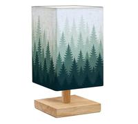 DERUINVAIO Square Bedside Table Lamp Forest Beautiful Landscape Silhouettes fir Trees Small Table Lamp for Bedroom Wooden Base Fabric Shade Dimmable Nightstand Desk Lamps Living Room Men Women Gifts
