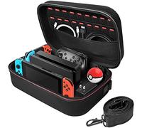 Deruitu Carrying Case Compatible with Nintendo Switch/Switch OLED Model - Portable Travel All Protective Hard Messenger Bag Soft Lining 18 Games for Switch Console Pro Controller & Accessories, Black