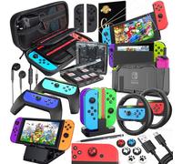 Deruitu Switch Accessories Bundle Compatible with Nintendo Switch, Kit with Carrying Case, Screen Protector, Compact Playstand, Game Case, Joystick Cap, Charging Dock,Steering Wheel (HW-2)