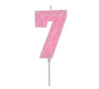 DERVENTA Birthday Candle Big Number 3D Macaron Pink 3.7 inch Party Celebration Anniversary Decoration Cake Topper 1 Piece (Number 7 Macaron Pink)