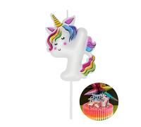 DERVENTA Birthday Candle Number White Unicorn Themed Party Decorations Beautiful Cake Topper 1 Piece (Unicorn Number 4)
