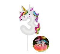 DERVENTA Birthday Candle Number White Unicorn Themed Party Decorations Beautiful Cake Topper 1 Piece (Unicorn Number 3)