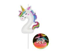 DERVENTA Birthday Candle Number White Unicorn Themed Party Decorations Beautiful Cake Topper 1 Piece (Unicorn Number 2)