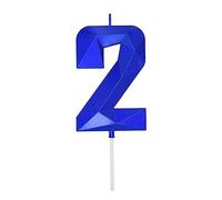 DERVENTA Large Birthday Candle Number 3D Blue 3.7 inch Party Celebration Anniversary Decoration Cake Topper 1 Piece (Number 2 Blue)