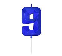 DERVENTA Large Birthday Candle Number 3D Blue 3.7 inch Party Celebration Anniversary Decoration Cake Topper 1 Piece (Number 9 Blue)