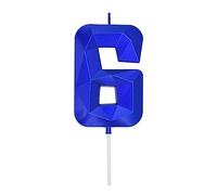 DERVENTA Large Birthday Candle Number 3D Blue 3.7 inch Party Celebration Anniversary Decoration Cake Topper 1 Piece (Number 6 Blue)