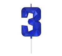 DERVENTA Large Birthday Candle Number 3D Blue 3.7 inch Party Celebration Anniversary Decoration Cake Topper 1 Piece (Number 3 Blue)