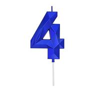 DERVENTA Large Birthday Candle Number 3D Blue 3.7 inch Party Celebration Anniversary Decoration Cake Topper 1 Piece (Number 4 Blue)