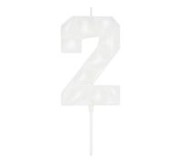 DERVENTA Large Birthday Candle Number 3D Bubble Style 3.7 inch Party Celebration Anniversary Decoration Cake Topper 1 Piece (White, Number 2)