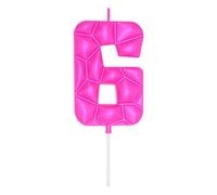 DERVENTA Large Birthday Candle Number 3D Bubble Style 3.7 inch Party Celebration Anniversary Decoration Cake Topper 1 Piece (Pink, Number 6)