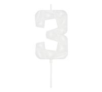 DERVENTA Large Birthday Candle Number 3D Bubble Style 3.7 inch Party Celebration Anniversary Decoration Cake Topper 1 Piece (White, Number 3)