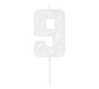 DERVENTA Large Birthday Candle Number 3D Bubble Style 3.7 inch Party Celebration Anniversary Decoration Cake Topper 1 Piece (White, Number 9)
