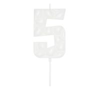 DERVENTA Large Birthday Candle Number 3D Bubble Style 3.7 inch Party Celebration Anniversary Decoration Cake Topper 1 Piece (White, Number 5)