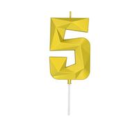 DERVENTA Large Birthday Candle Number 3D Gold 3.7 inch Party Celebration Anniversary Decoration Cake Topper 1 Piece (Number 5 Gold)