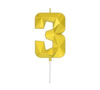 DERVENTA Large Birthday Candle Number 3D Gold 3.7 inch Party Celebration Anniversary Decoration Cake Topper 1 Piece (Number 3 Gold)