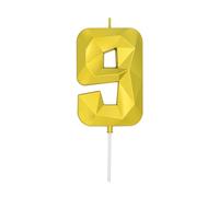 DERVENTA Large Birthday Candle Number 3D Gold 3.7 inch Party Celebration Anniversary Decoration Cake Topper 1 Piece (Number 9 Gold)