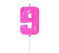 DERVENTA Large Birthday Candle Number 3D Pink 3.7 inch Party Celebration Anniversary Decoration Cake Topper 1 Piece (Number 9 Pink)
