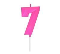DERVENTA Large Birthday Candle Number 3D Pink 3.7 inch Party Celebration Anniversary Decoration Cake Topper 1 Piece (Number 7 Pink)