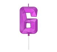 DERVENTA Large Birthday Candle Number 3D Purple 3.7 inch Party Celebration Anniversary Decoration Cake Topper 1 Piece (Number 6 Purple)