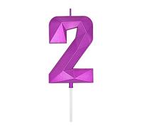 DERVENTA Large Birthday Candle Number 3D Purple 3.7 inch Party Celebration Anniversary Decoration Cake Topper 1 Piece (Number 2 Purple)