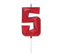 DERVENTA Large Birthday Candle Number 3D Red 3.7 inch Party Celebration Anniversary Decoration Cake Topper 1 Piece (Number 5 Red)