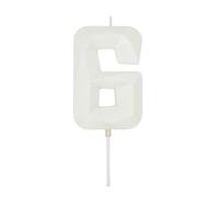 DERVENTA Large Birthday Candle Number 3D White 3.7 inch Party Celebration Anniversary Decoration Cake Topper 1 Piece (Number 6 White)