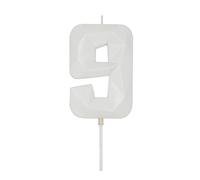DERVENTA Large Birthday Candle Number 3D White 3.7 inch Party Celebration Anniversary Decoration Cake Topper 1 Piece (Number 9 White)