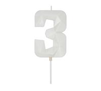 DERVENTA Large Birthday Candle Number 3D White 3.7 inch Party Celebration Anniversary Decoration Cake Topper 1 Piece (Number 3 White)
