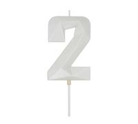 DERVENTA Large Birthday Candle Number 3D White 3.7 inch Party Celebration Anniversary Decoration Cake Topper 1 Piece (Number 2 White)