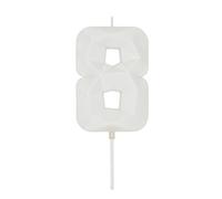 DERVENTA Large White 3D Number 8 Birthday Candle 3.7in Cake Topper 1 Piece | Perfect for Birthday Kids Party Anniversary Wedding Baby Shower Graduation Cake Decor Single Pack Party Cake Topper