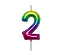 DERVENTA Number Candle Multicolored 2.36 inch Party Celebration Anniversary Decoration Perfect Birthday Brunch Dessert Cake Topper 1 Piece (Number 2)
