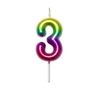 DERVENTA Number Candle Multicolored 2.36 inch Party Celebration Anniversary Decoration Perfect Birthday Brunch Dessert Cake Topper 1 Piece (Number 3)