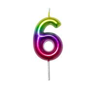 DERVENTA Number Candle Multicolored 2.36 inch Party Celebration Anniversary Decoration Perfect Birthday Brunch Dessert Cake Topper 1 Piece (Number 6)