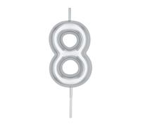DERVENTA Number Candle Silver 2.36 inch Party Celebration Anniversary Decoration Perfect Birthday Brunch Dessert Cake Topper 1 Piece (Number 8 Silver)