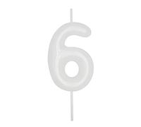 DERVENTA Number Candle White 2.36 inch Party Celebration Anniversary Decoration Perfect Birthday Brunch Dessert Cake Topper 1 Piece (Number 6 White)