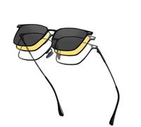 Dervin 3 in 1 Magnetic Clip on Glasses for Men and Women | UV Protected Polarized Sunglasses | Titanium Frame Anti-Glare Bluelight Blocking Computer Glasses | Yellow Glasses for Driving, Clear, M