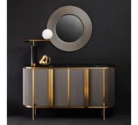 Dervio Sideboard - 4 Door - Large - Grey Fluted - Curved with Black Marble Top - 160cm