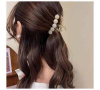 Dervivea Acrylic Pearl Hair Claw Clip Small Acrylic Hair Claw Clamp Strong Nonslip Hair Claw Off-White Pearl Hairclip Claw for Thick Thin Hair Elegant Hair Accessories for Women