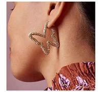 Dervivea Bohemia Hollow Butterfly Earrings Gold Crystal Earrings Paved Butterfly Stud Earrings Punk Big Butterfly Earrings Jewelry for Women and Girls