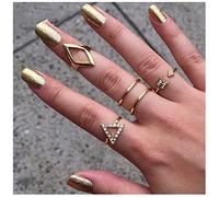 Dervivea Bohemia Triangle Rings Geometry Hollow Knuckle Rings Gold Crystal Mid Finger Rings Stacking Arrow Open Rings Set Jewelry for Women and Girls 5 Pcs