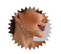 Dervivea Boho Crystal Nose To Ear Chain Gold Cz Nose Ring Layered Crystal Nose Ring Rhinestone Clip On Nose Ring Non Pierced Nose Ring Indian Nose Ring Jewelry for Women and Girls(Cz 2)