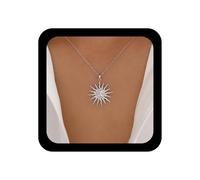 Dervivea Boho Crystal Sun Moon Pendant Necklace Silver Sun Rhinestone Choker Necklace Moons Suns Crystal Collar Necklaces Vintage CZ Sunshine Chain Necklaces Jewelry for Women