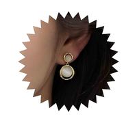 Dervivea Boho Gold Opal Moonstone Earrings Round Opal Drop Earrings Double Opal Circle Dangle Earrings Vintage Moonstone Stud Earrings Jewelry for Women and Girls