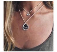 Dervivea Boho Layered Elephant Necklace Choker Layered Sun Moon Choker Necklace Silver Coin Pendant Necklace Vintage Sun Face Necklace Chain Jewelry for Women and Girls
