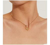 Dervivea Boho North Star Pendant Necklace Cz Sunburst Choker Necklace Crystal Sun Necklace Celestial Necklace Gold Twist Chain Necklace Jewelry for Women and Girls