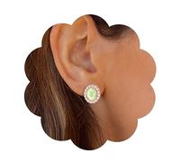 Dervivea Boho Oval Peridot Stud Earrings Pearl Oval Earrings Oval Green Stone Earrings Geometric Pearl Earrings Jewelry for Women and Girls